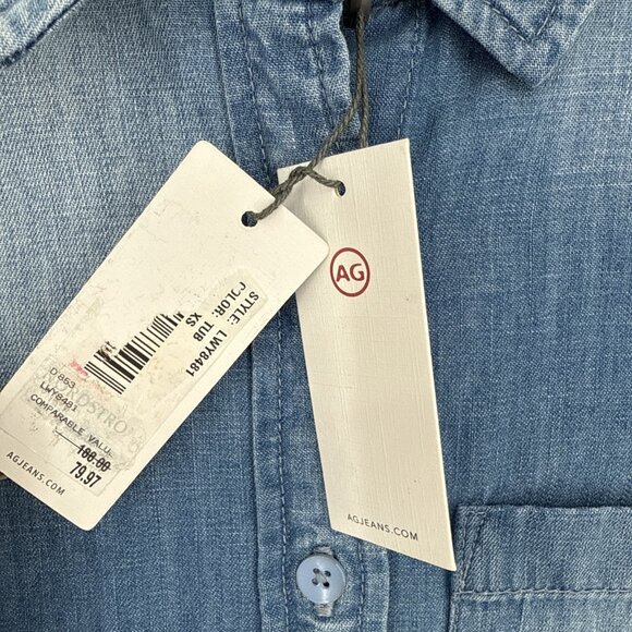 New AG Adriano Goldschmied Women’s Size XS Blue Denim Casual Button Up Shirt S/S - Picture 8 of 9